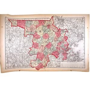 Middlesex Massachusetts 1871 Historical 25.5x17" Original Map Atlas